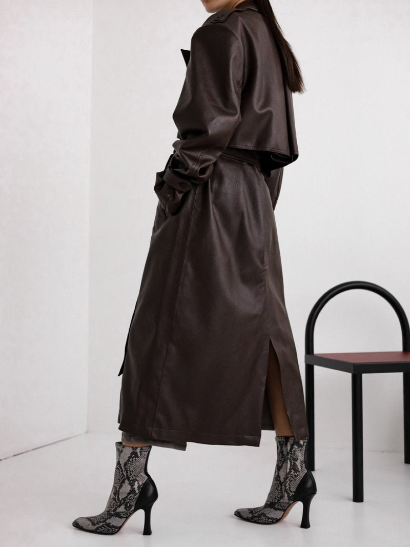 OVERSIZED DOUBLE BREASTED VEGAN LEATHER TRENCH