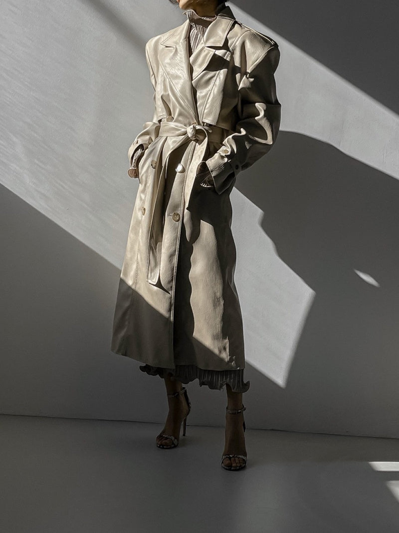 OVERSIZED DOUBLE BREASTED VEGAN LEATHER TRENCH