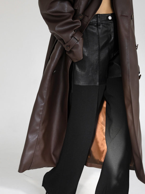 OVERSIZED DOUBLE BREASTED VEGAN LEATHER TRENCH