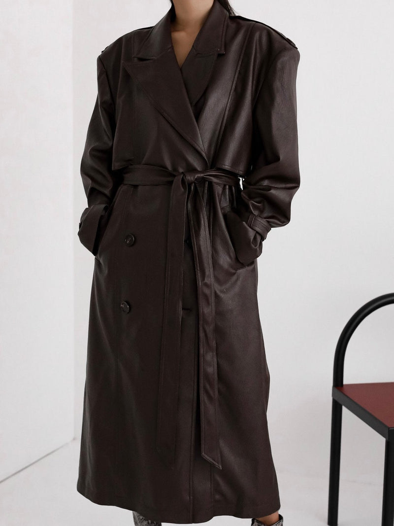 OVERSIZED DOUBLE BREASTED VEGAN LEATHER TRENCH