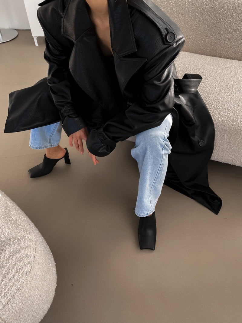 OVERSIZED DOUBLE BREASTED VEGAN LEATHER TRENCH