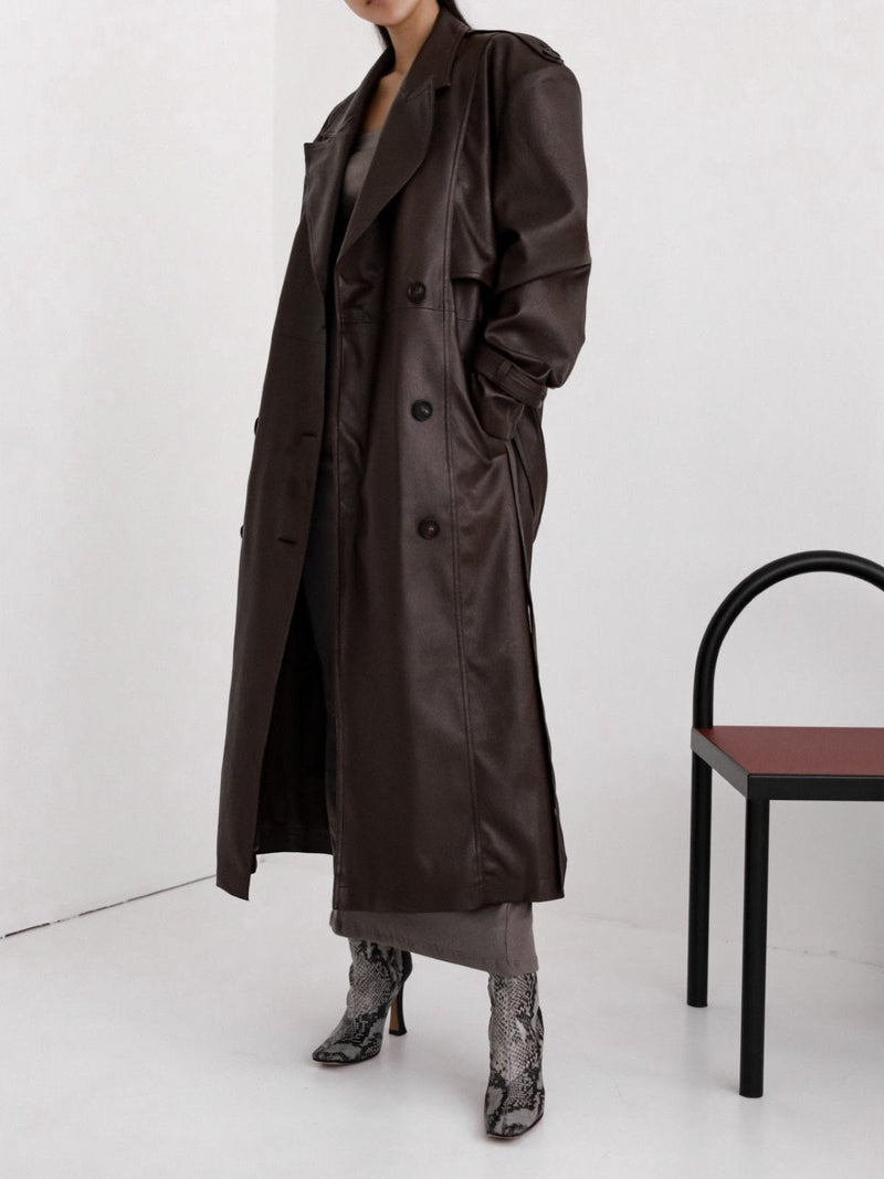 OVERSIZED DOUBLE BREASTED VEGAN LEATHER TRENCH