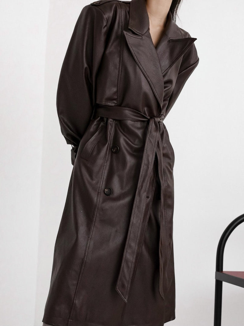 OVERSIZED DOUBLE BREASTED VEGAN LEATHER TRENCH