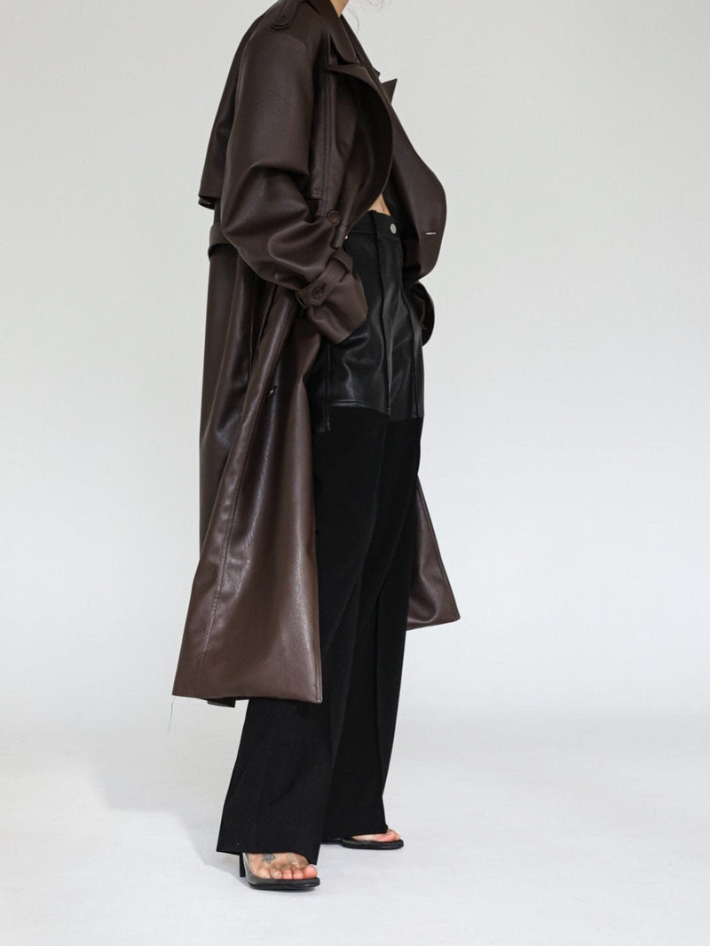 OVERSIZED DOUBLE BREASTED VEGAN LEATHER TRENCH