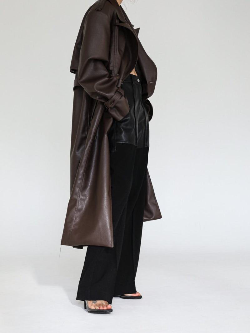 OVERSIZED DOUBLE BREASTED VEGAN LEATHER TRENCH