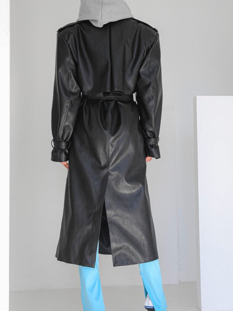 OVERSIZED DOUBLE BREASTED VEGAN LEATHER TRENCH