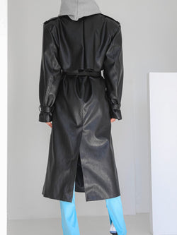 OVERSIZED DOUBLE BREASTED VEGAN LEATHER TRENCH