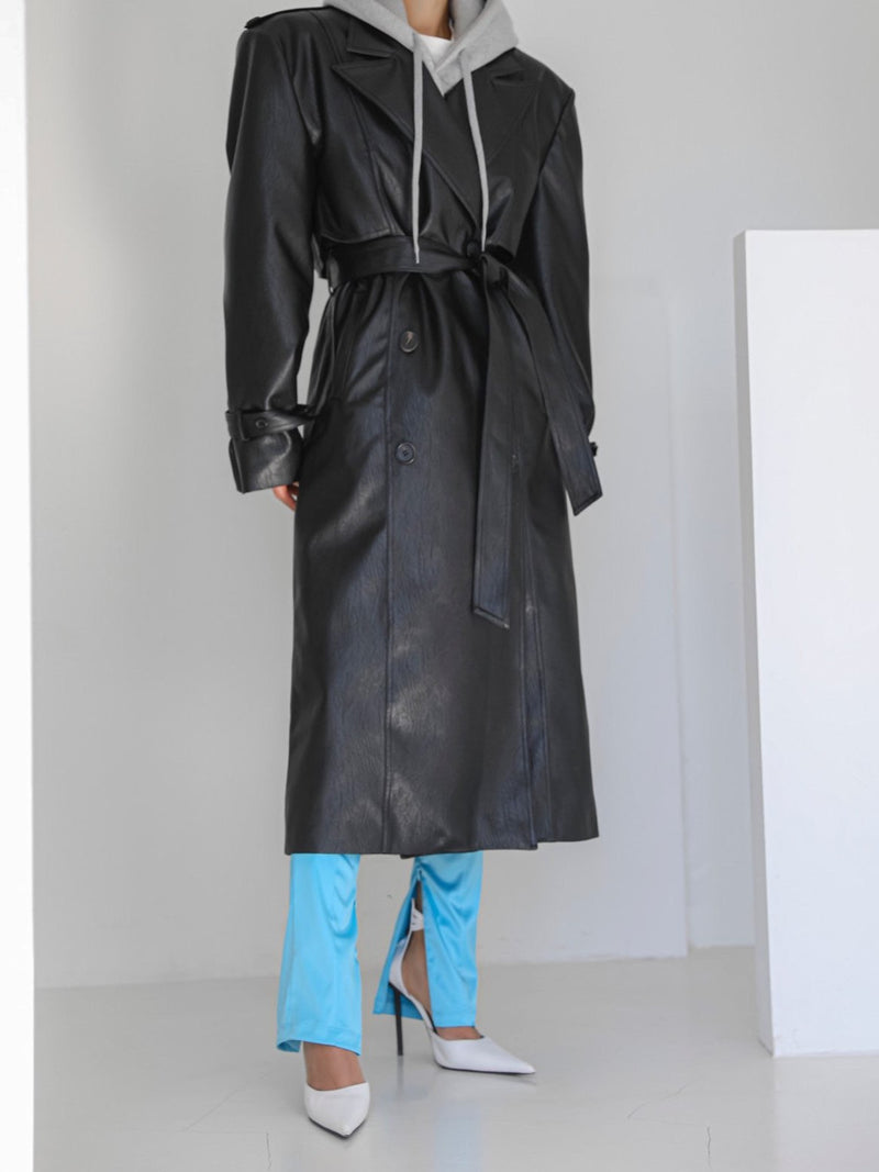 OVERSIZED DOUBLE BREASTED VEGAN LEATHER TRENCH