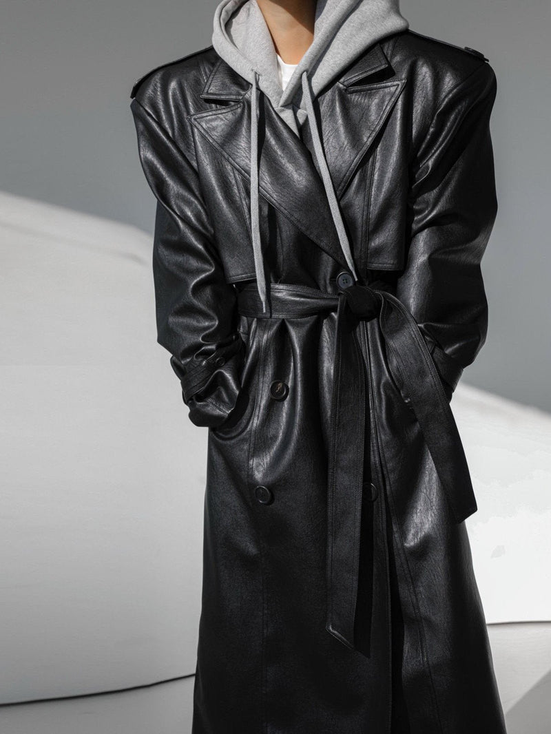 OVERSIZED DOUBLE BREASTED VEGAN LEATHER TRENCH