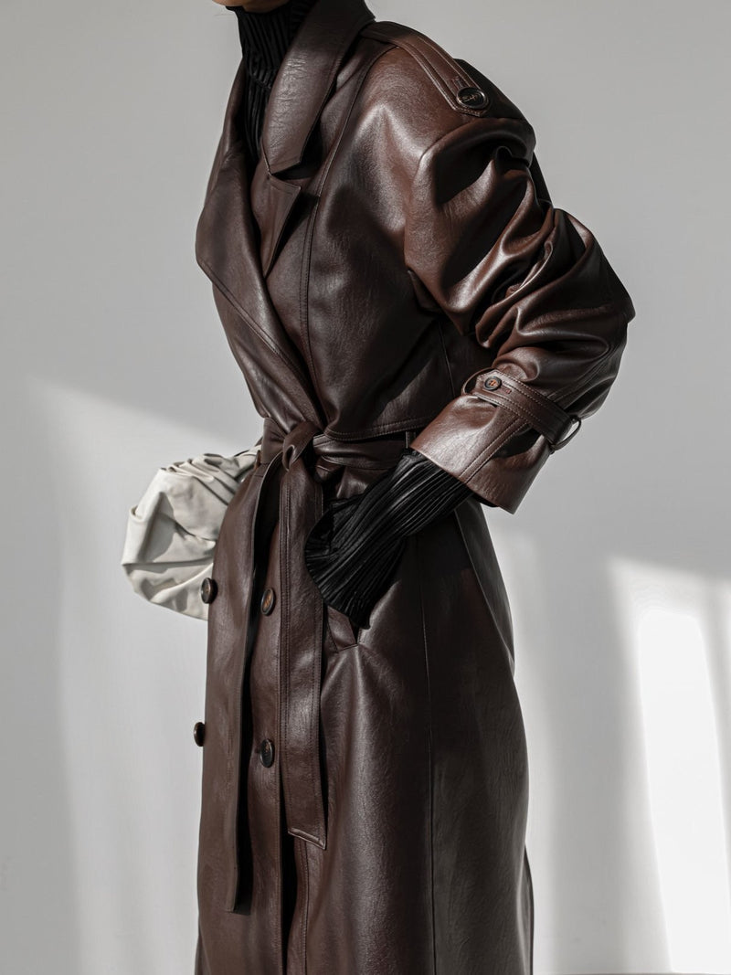 OVERSIZED DOUBLE BREASTED VEGAN LEATHER TRENCH