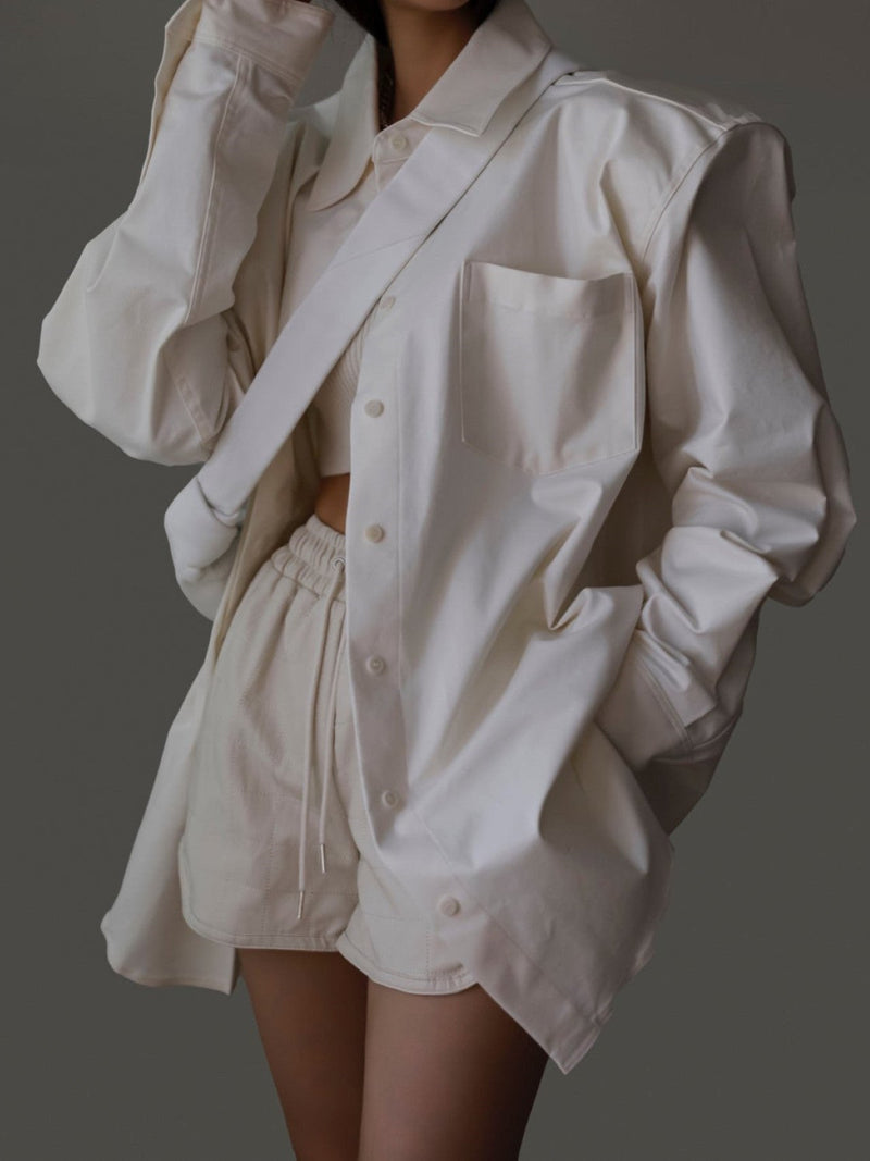 OVERSIZED HEAVY TWILL BUTTON DOWN SHIRT