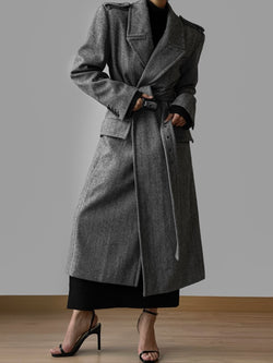 OVERSIZED HERRINGBONE BELTED COAT