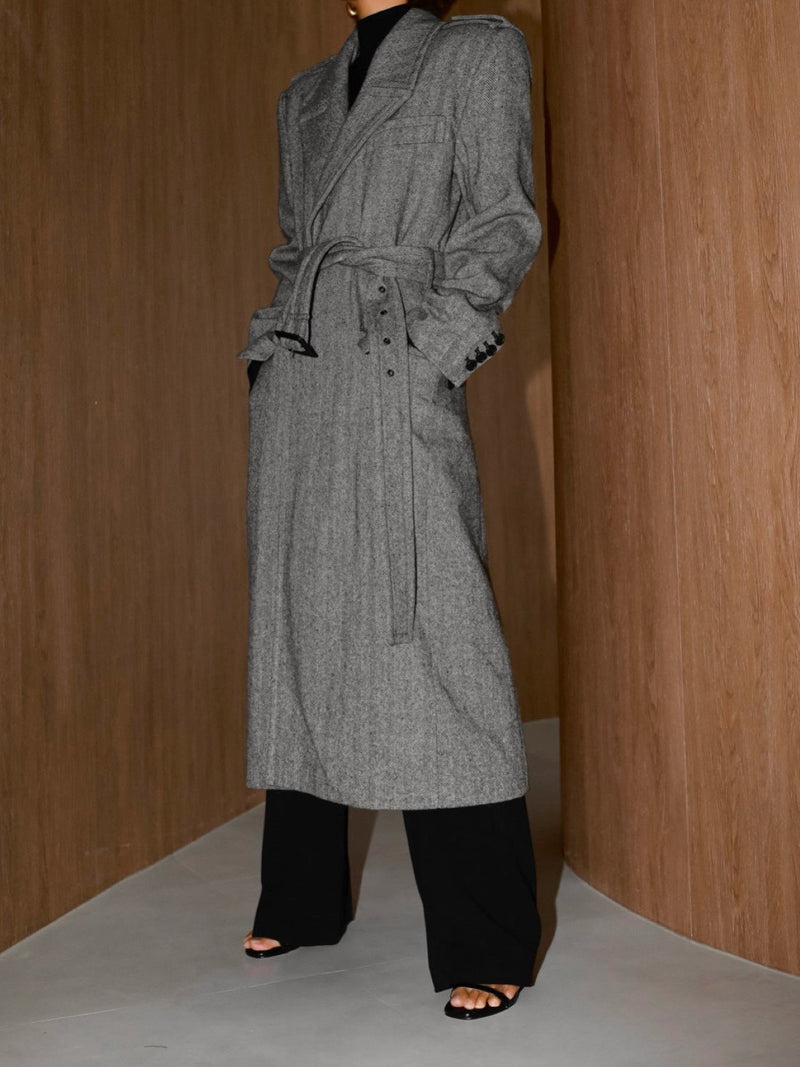 OVERSIZED HERRINGBONE BELTED COAT