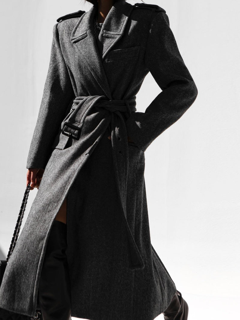 OVERSIZED HERRINGBONE BELTED COAT