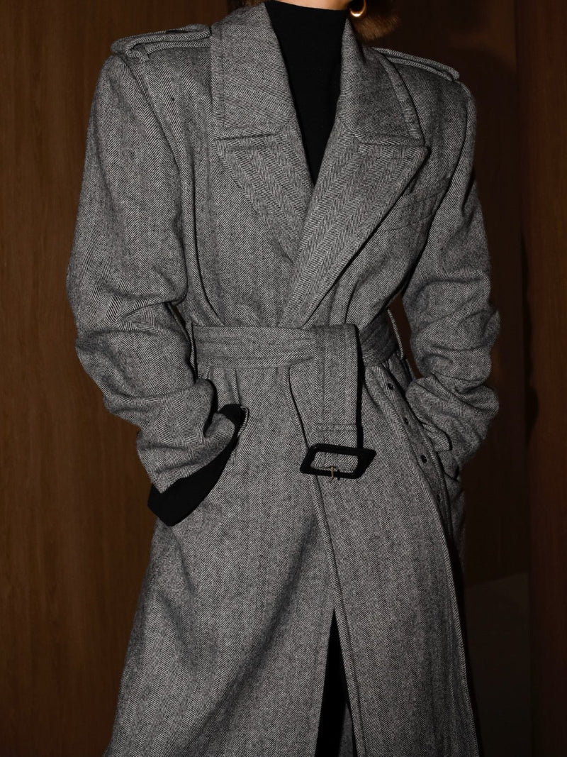 OVERSIZED HERRINGBONE BELTED COAT