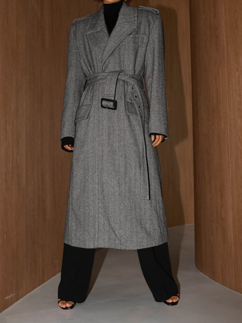 OVERSIZED HERRINGBONE BELTED COAT