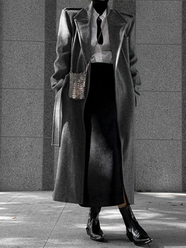 OVERSIZED HERRINGBONE BELTED COAT