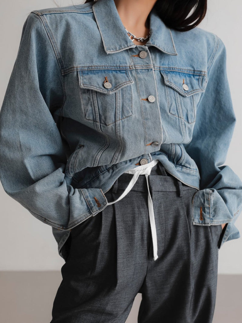 OVERSIZED PADDED SHOULDER DENIM JACKET