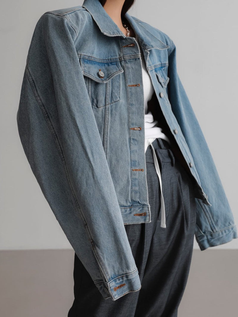 OVERSIZED PADDED SHOULDER DENIM JACKET