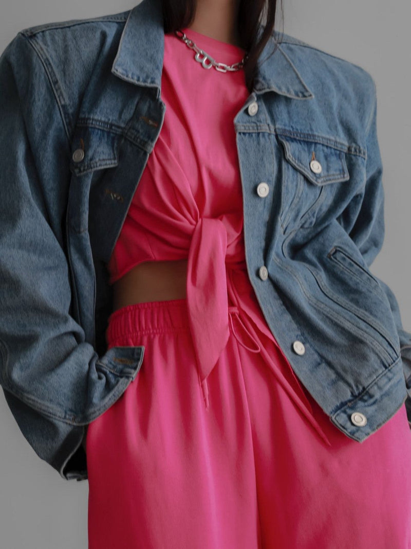 OVERSIZED PADDED SHOULDER DENIM JACKET