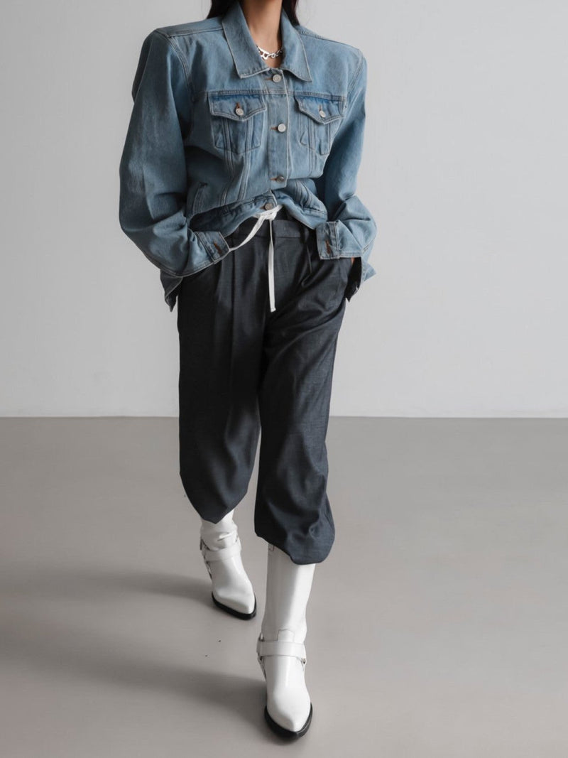 OVERSIZED PADDED SHOULDER DENIM JACKET