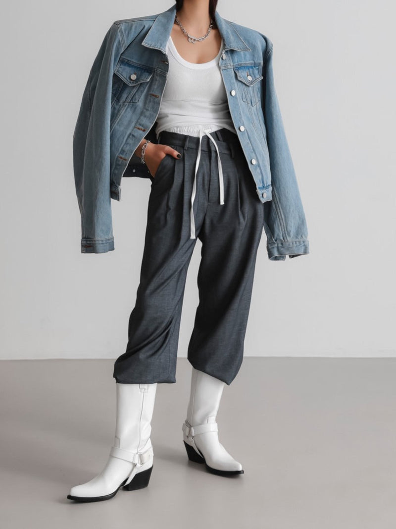 OVERSIZED PADDED SHOULDER DENIM JACKET