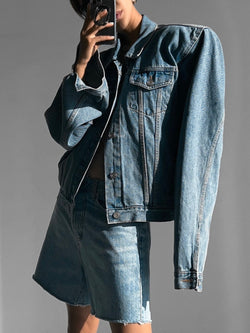 OVERSIZED PADDED SHOULDER DENIM JACKET