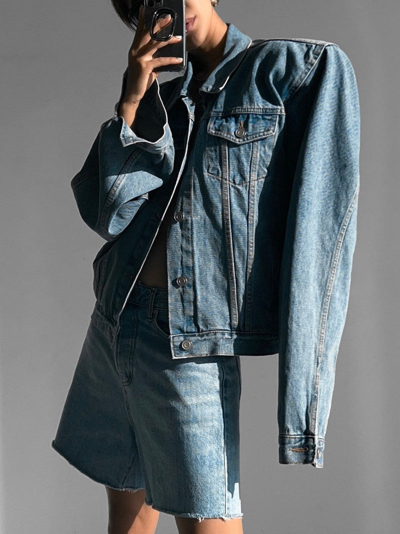 OVERSIZED PADDED SHOULDER DENIM JACKET