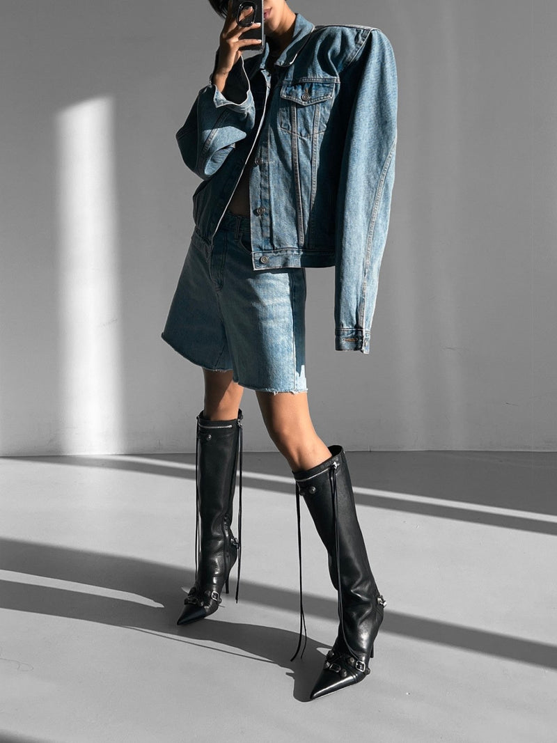OVERSIZED PADDED SHOULDER DENIM JACKET