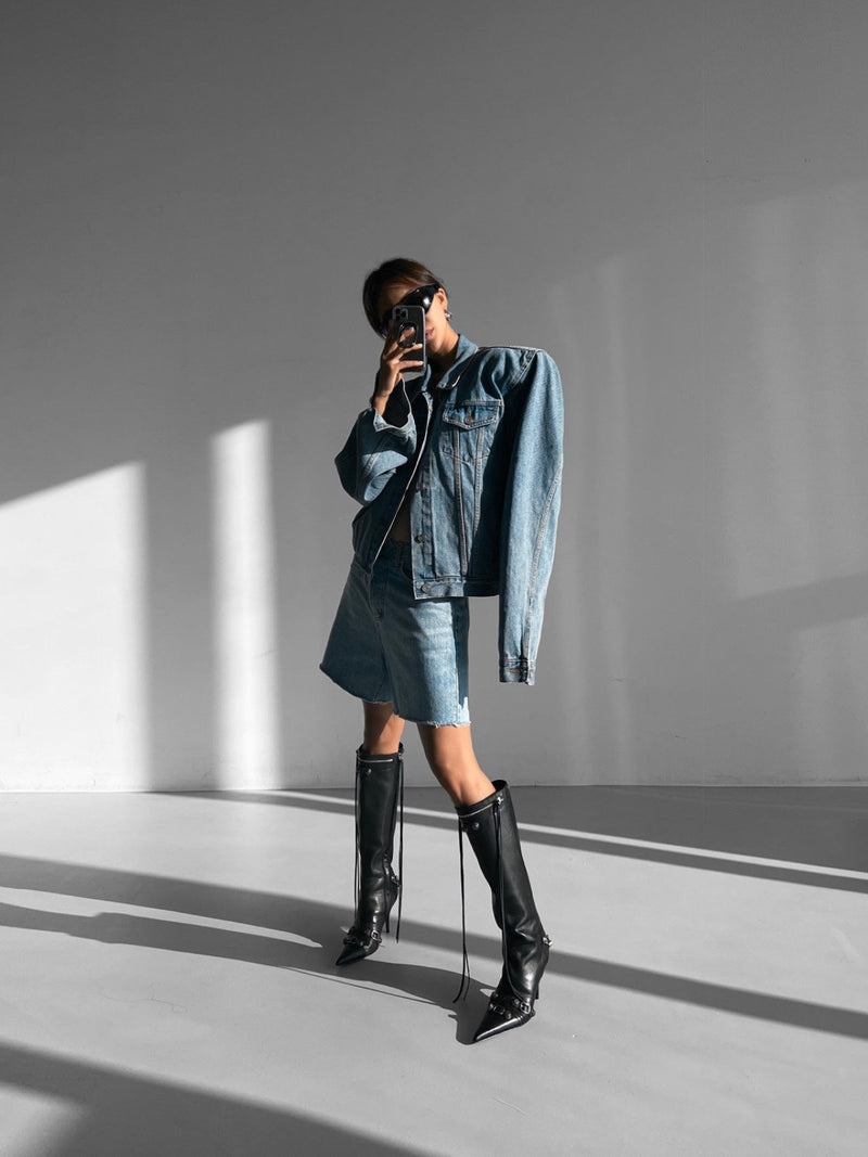 OVERSIZED PADDED SHOULDER DENIM JACKET