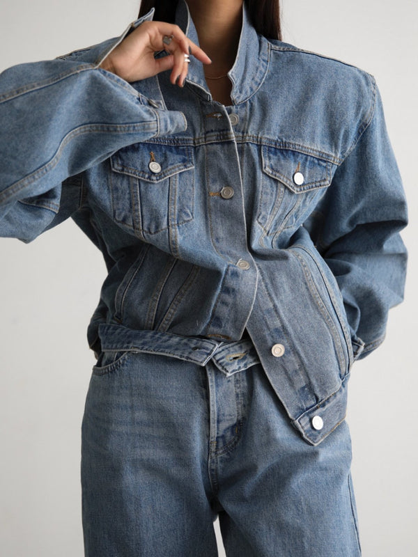 OVERSIZED PADDED SHOULDER DENIM JACKET