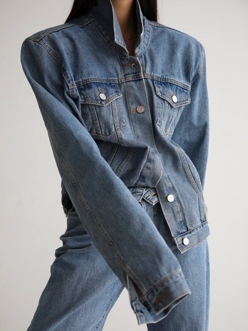 OVERSIZED PADDED SHOULDER DENIM JACKET