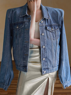 OVERSIZED PADDED SHOULDER DENIM JACKET