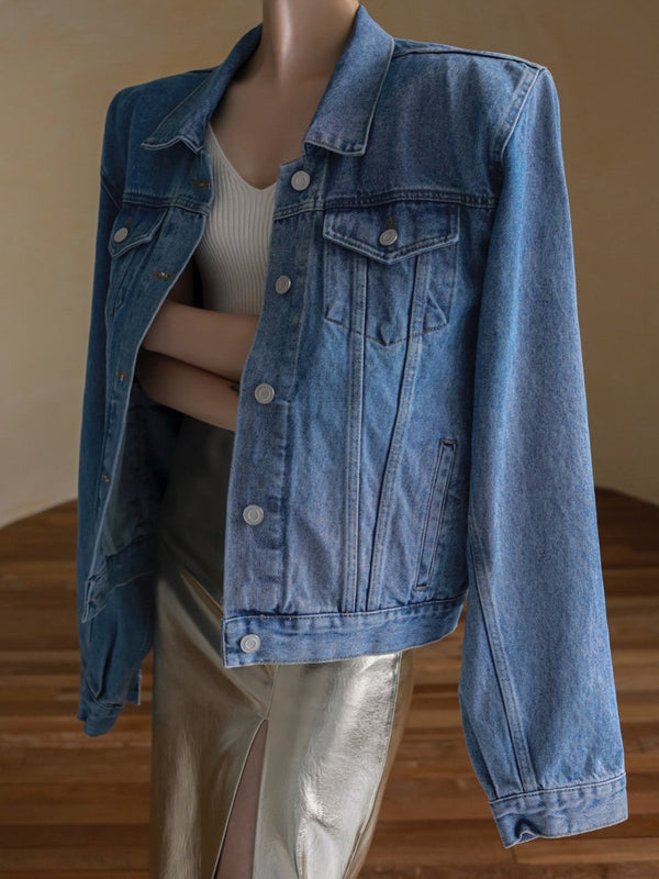 OVERSIZED PADDED SHOULDER DENIM JACKET