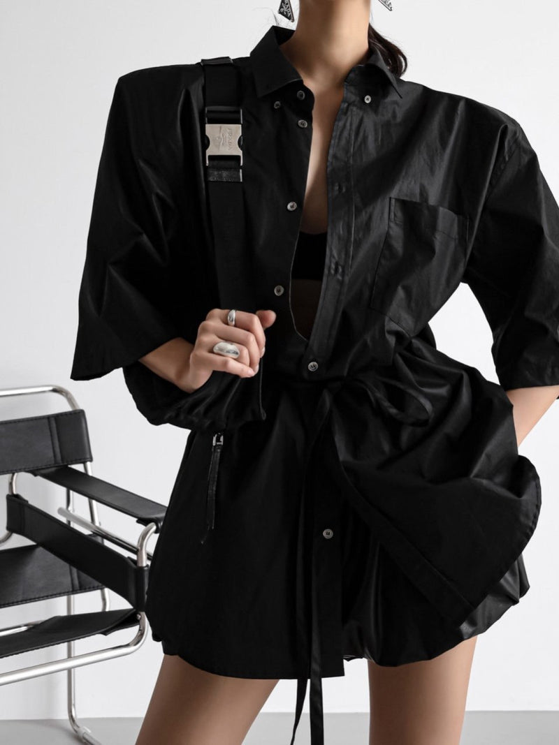 OVERSIZED PADDED SHOULDER HALF SLEEVE SHIRT