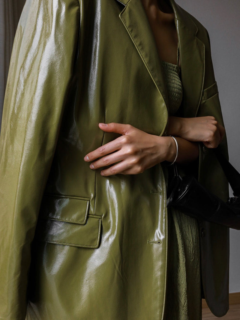 Patent leather blazer top