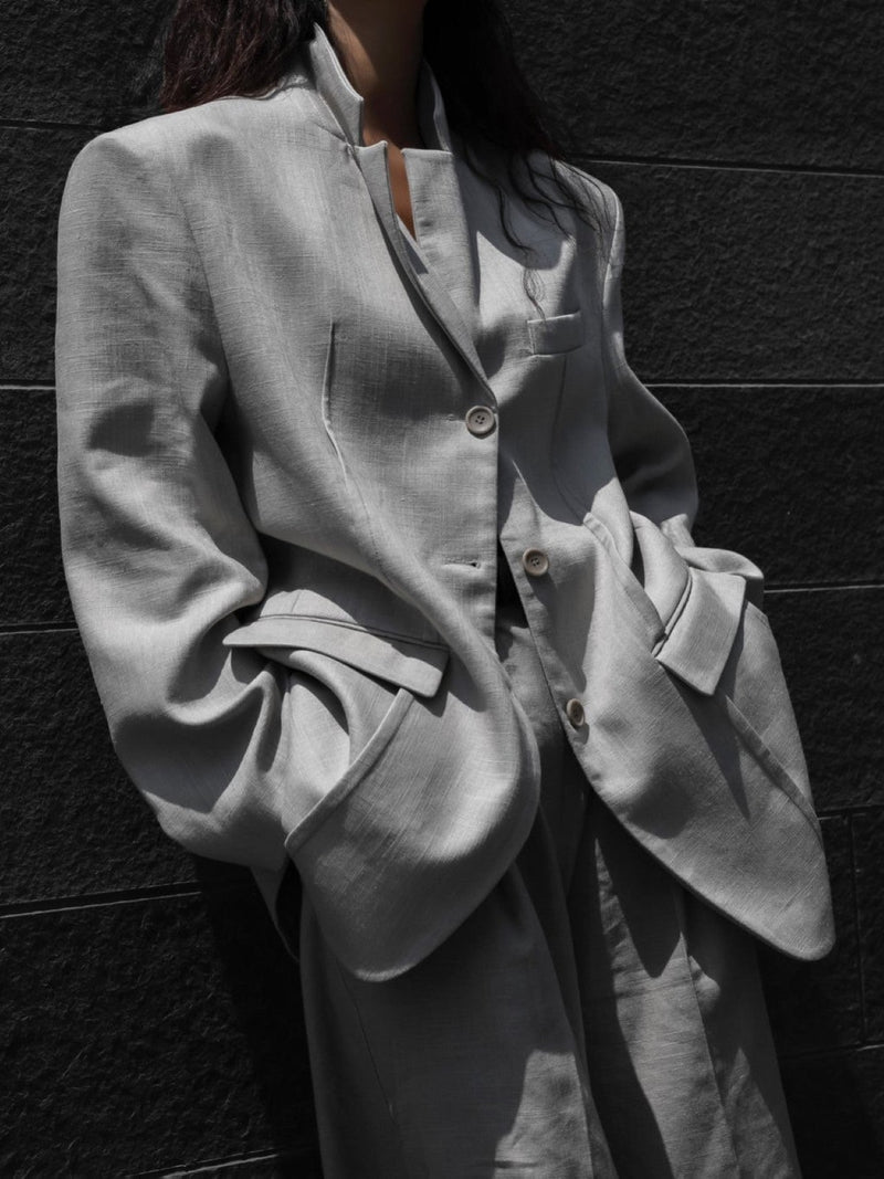 OVERSIZED PIN-TUCK LINEN BLAZER