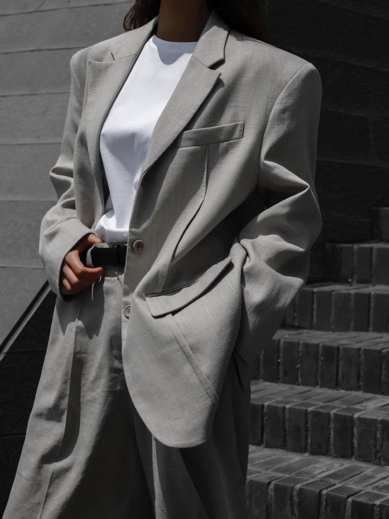 OVERSIZED PIN-TUCK LINEN BLAZER