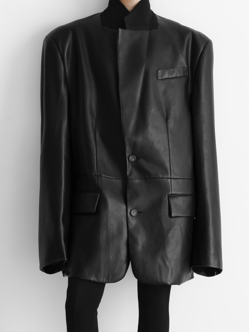 OVERSIZED SINGLE BREASTED VEGAN LEATHER BLAZER