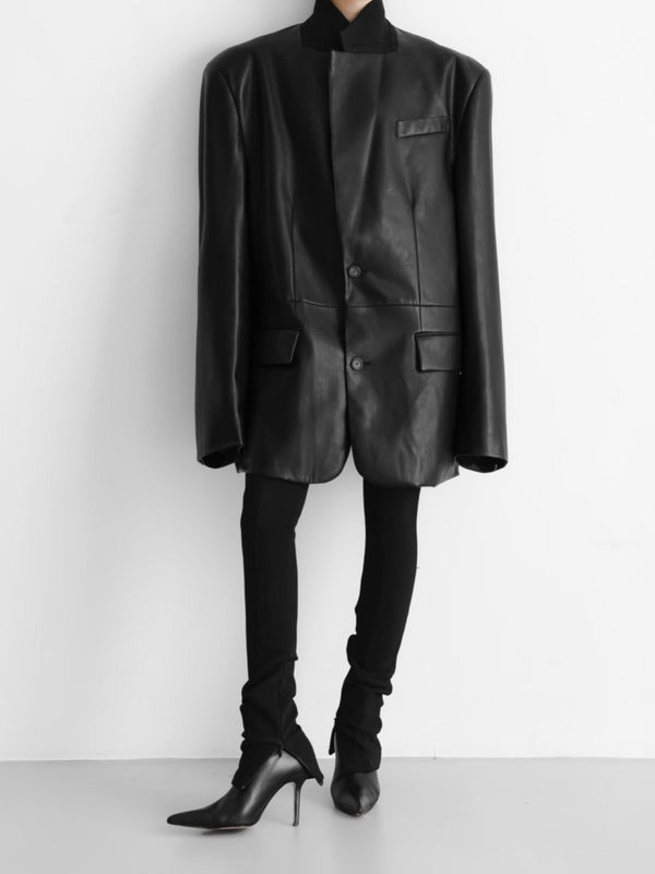 OVERSIZED SINGLE BREASTED VEGAN LEATHER BLAZER