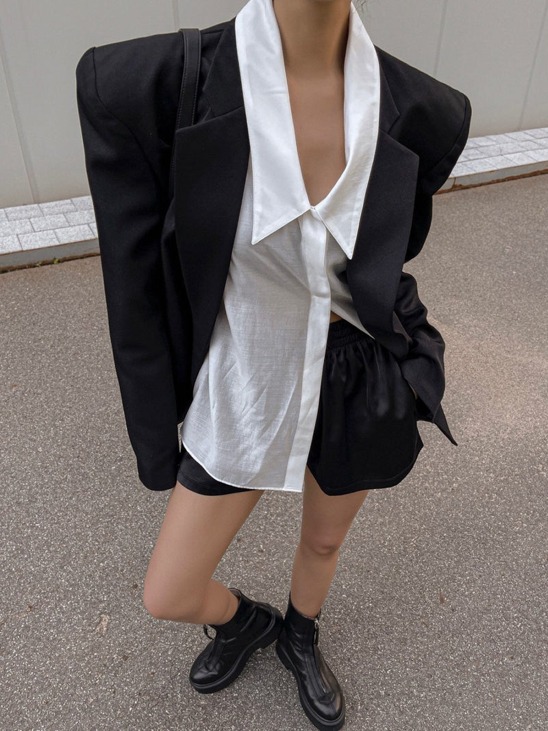 OVERSIZED SQUARE SHOULDER TWILL BLAZER