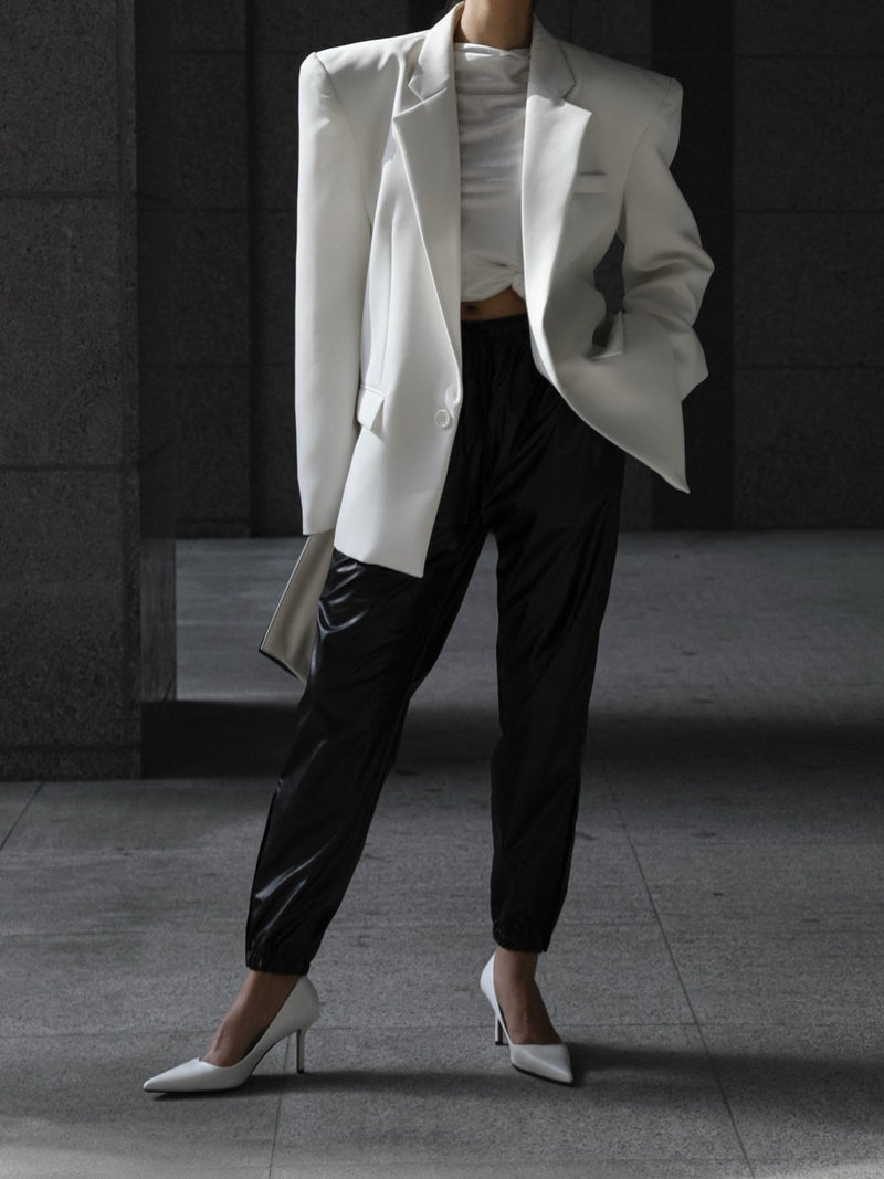 OVERSIZED SQUARE SHOULDER TWILL BLAZER