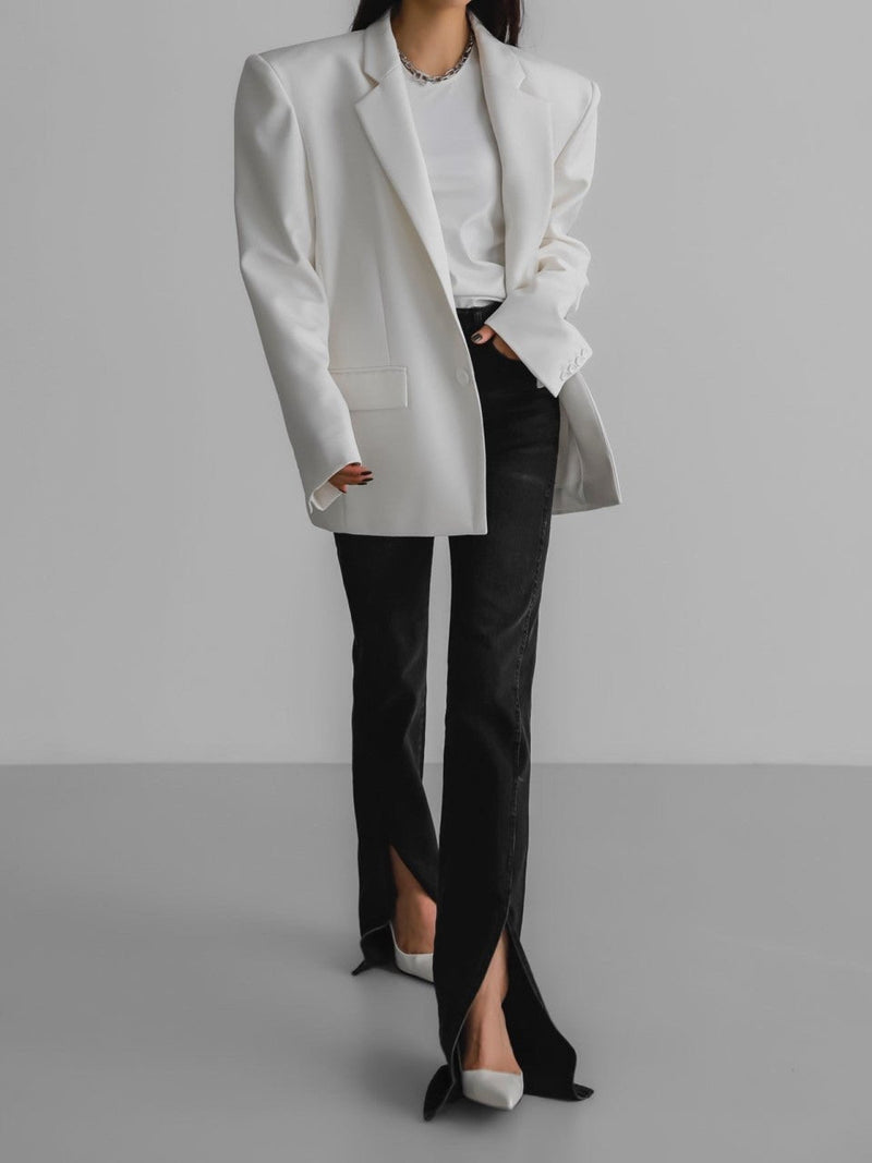 OVERSIZED SQUARE SHOULDER TWILL BLAZER