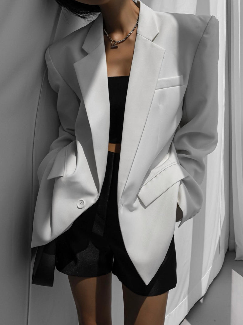 OVERSIZED SQUARE SHOULDER TWILL BLAZER