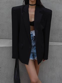 OVERSIZED SQUARE SHOULDER TWILL BLAZER