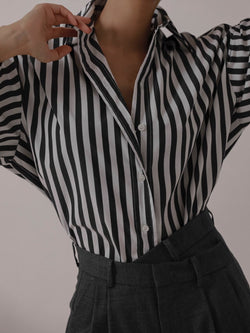 OVERSIZED STRIPED BUTTON DOWN SHIRT