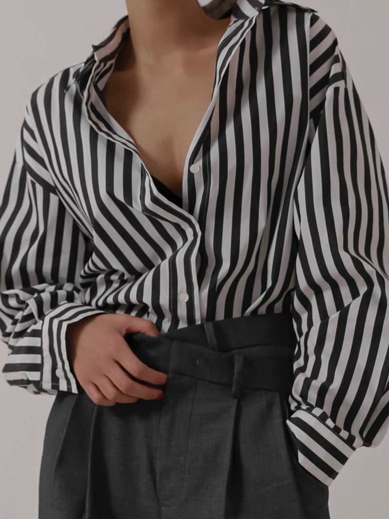 OVERSIZED STRIPED BUTTON DOWN SHIRT