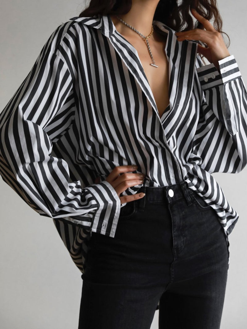 OVERSIZED STRIPED BUTTON DOWN SHIRT