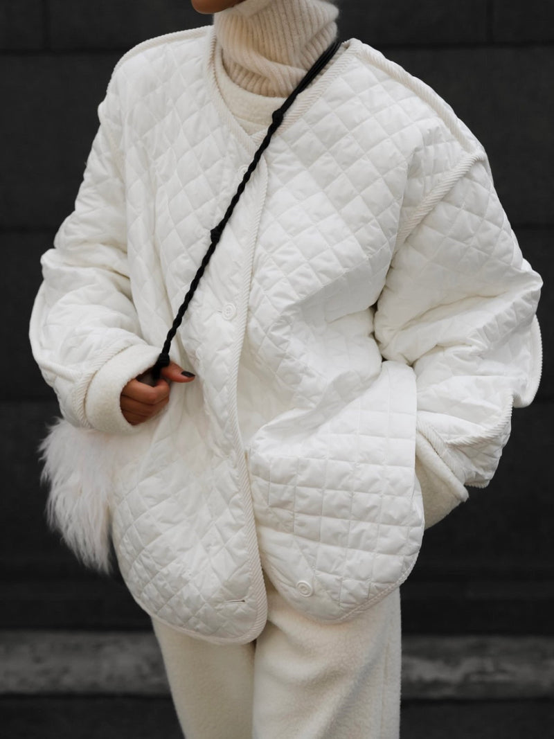 OVERSIZED TRIMMED DETAIL QUILTED JACKET