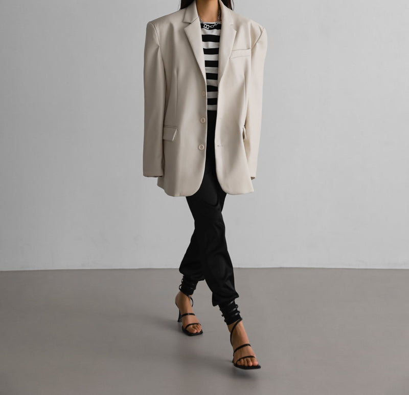 OVERSIZED VEGAN LEATHER THREE BUTTON BLAZER